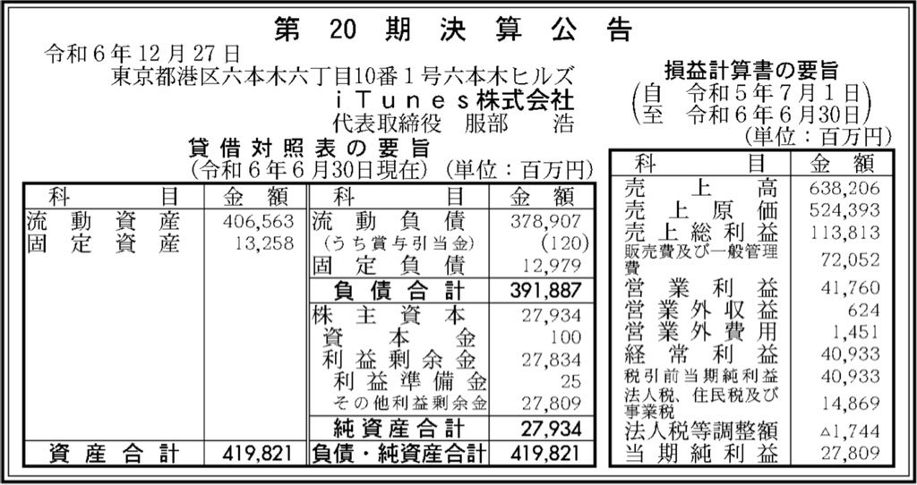 iTunes_決算公告