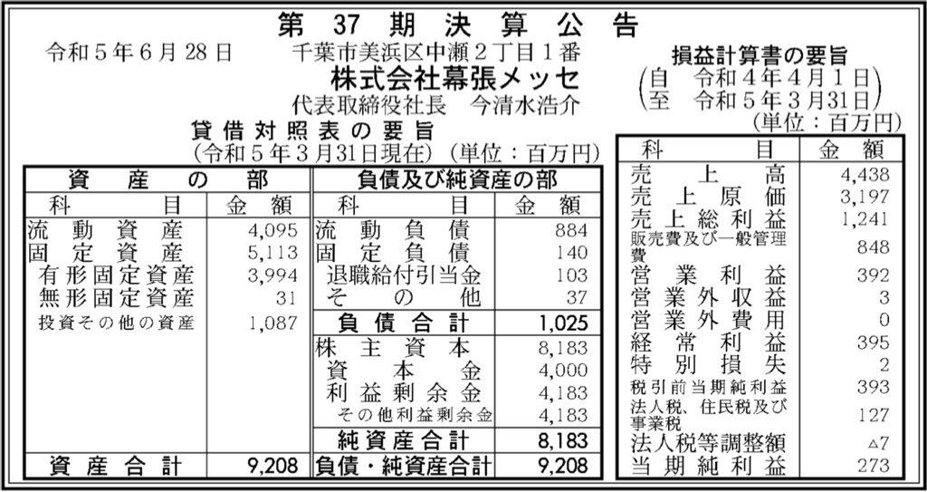 幕張メッセ_決算公告