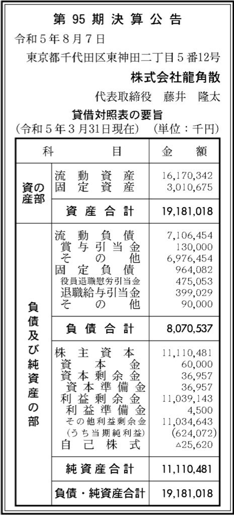 龍角散_決算公告