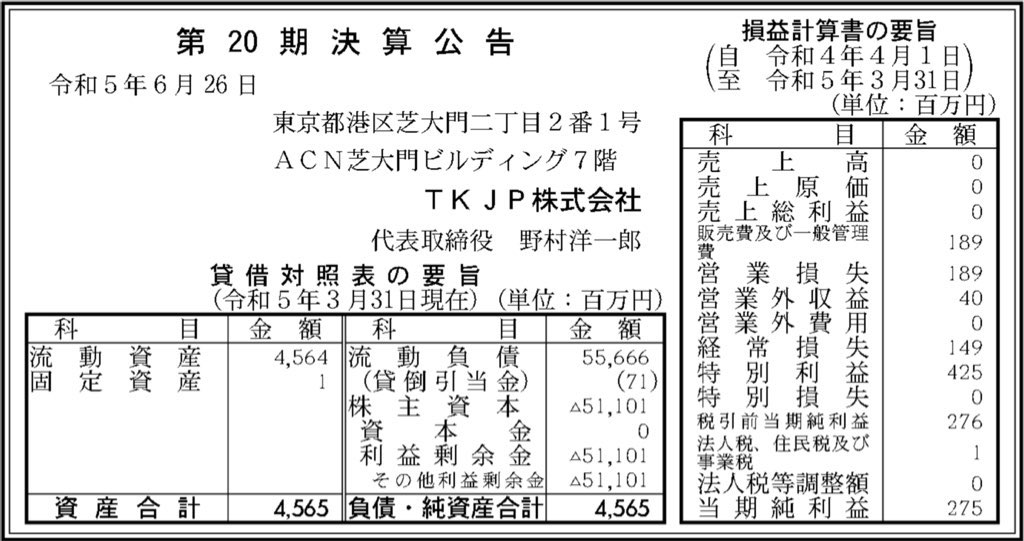 TKJP_決算公告