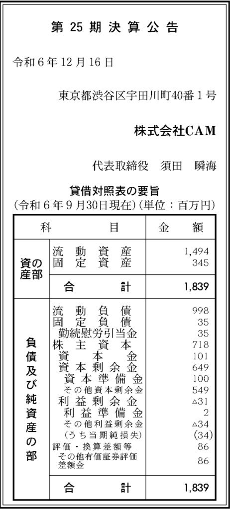 CAM_決算公告