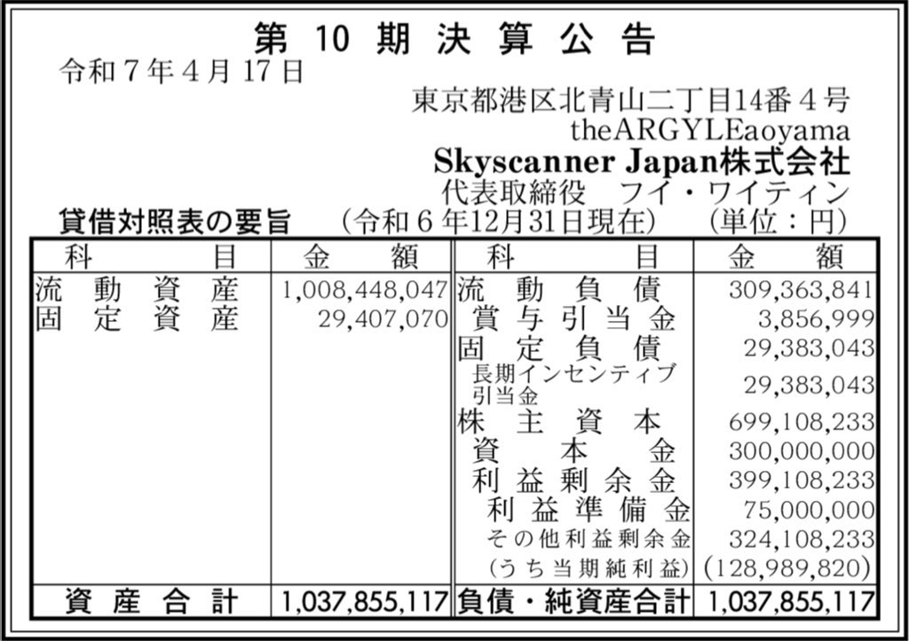 Skyscanner Japan_決算公告