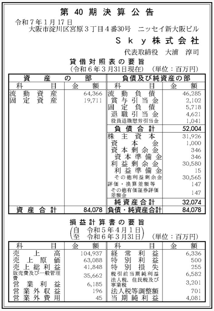 Sky_決算公告