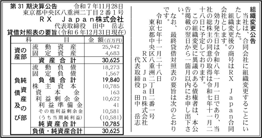 RX Japan_決算公告