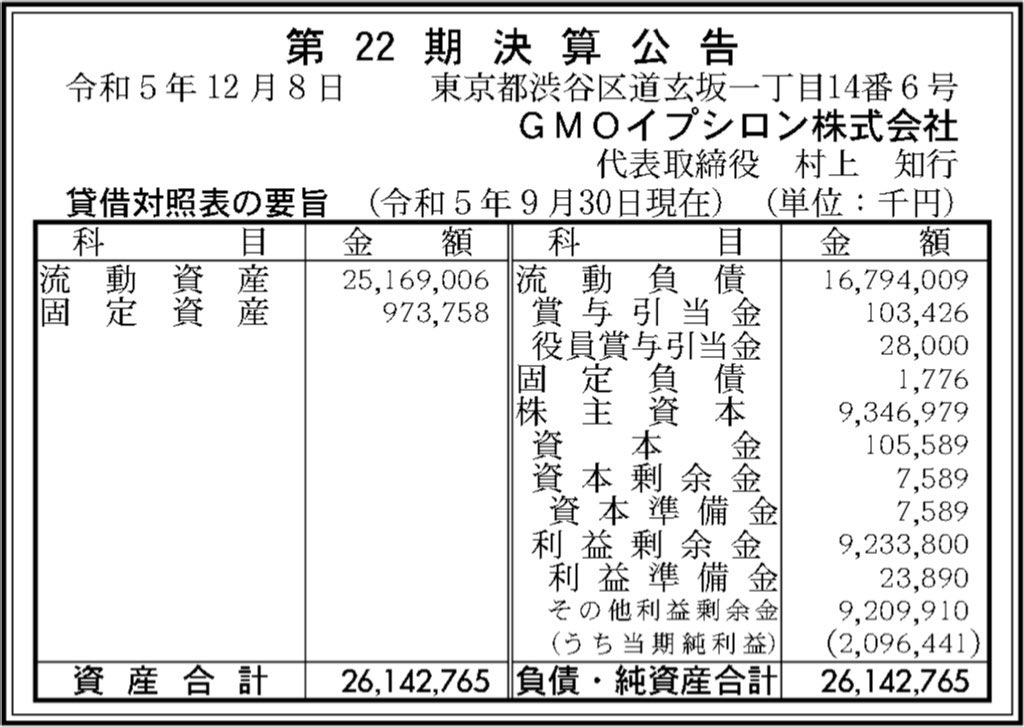 GMOイプシロン_決算公告